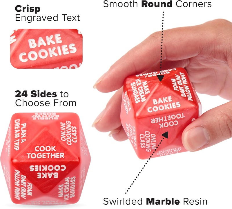 Itera Date Night in Dice- Fun Couples Date Night Ideas 2"x2"x2" Decision Dice in Red - Image 3